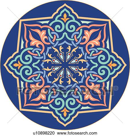 Clipart - Fancy blue, green and orange circular Design Ornament. Fotosearch