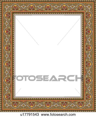 Clipart - Fancy gold, pink and green arabesque Border. Fotosearch