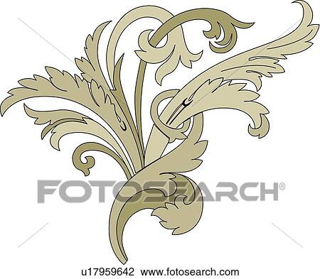Clipart - Fancy green and grey leaf Design Ornament. Fotosearch