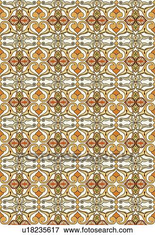 Clip Art - Fancy green and orange background pattern . Fotosearch