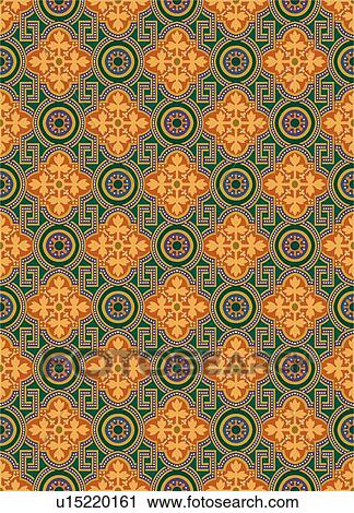 Clipart - Fancy green and orange knot background pattern. Fotosearch