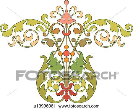 Clipart - Fancy leaf design with pink accents . Fotosearch