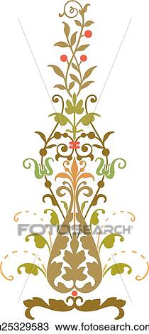 Clipart - Fancy leaf design with pink circles . Fotosearch