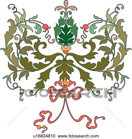 Fancy leaves with a pink bow View Large Clip Art Graphic Clipart - Fancy leaves with a pink bow. Fotosearch
