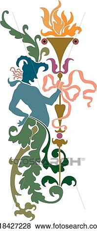 Clip Art - Fancy man with ribbons and fire . Fotosearch