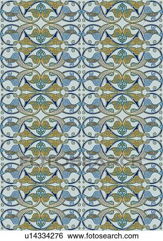 Clip Art - Fancy navy blue and green background pattern . Fotosearch
