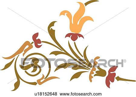 Fancy orange flower with leaves View Large Clip Art Graphic Clip Art - Fancy orange flower with leaves . Fotosearch
