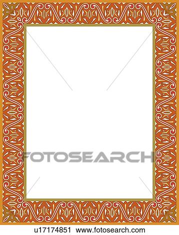 Fancy orange, green and white arabesque Border View Large Clip Art Graphic Clipart - Fancy orange, green and white arabesque Border. Fotosearch