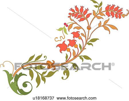 Clip Art - Fancy pink flower with green leaves . Fotosearch