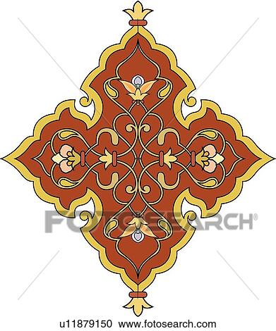 Clipart - Fancy red, gold and pink Arabesque Design. Fotosearch