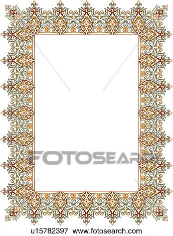 Fancy red, green and gold arabesque Border View Large Clip Art Graphic Clip Art - Fancy red, green and gold arabesque Border. Fotosearch