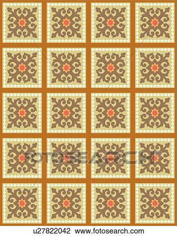 Clipart - Fancy square orange and bronw background pattern. Fotosearch