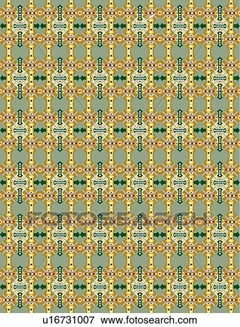 Clip Art - Fancy teal green and yellow background pattern. Fotosearch