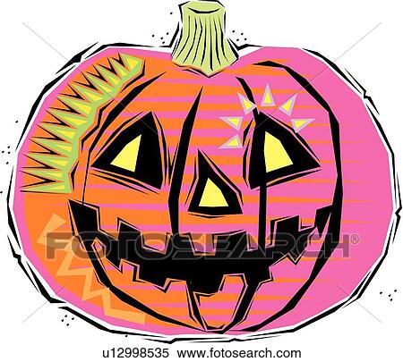 Clipart - Fiesta illustration of a smiling pink and orange jack-o-lantern. Fotosearch