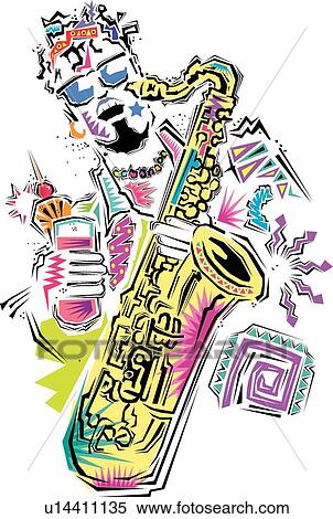 Clipart - Fiesta Man Playing Saxophone. Fotosearch