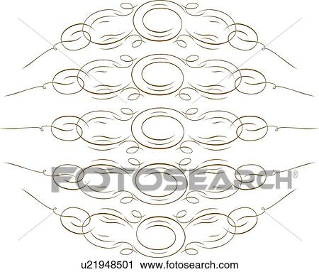 Clipart - Five Calligraphic Designed decorative rules. Fotosearch
