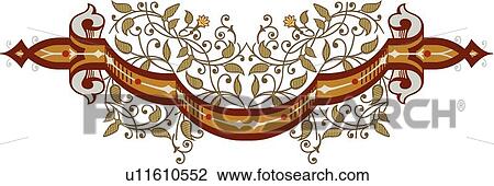Floral Curved Design Ornament View Large Clip Art Graphic Clipart - Floral Curved Design Ornament. Fotosearch