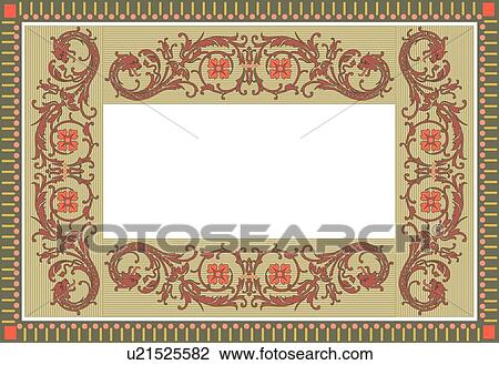 Clipart - Floral fancy frame with pinks and greens. Fotosearch