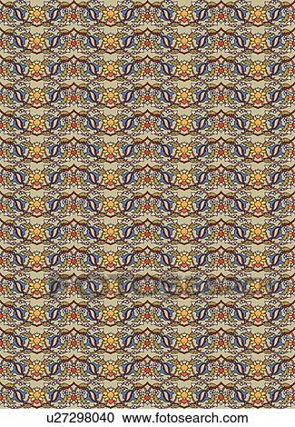 Clipart - Floral yellow blue and green background pattern. Fotosearch