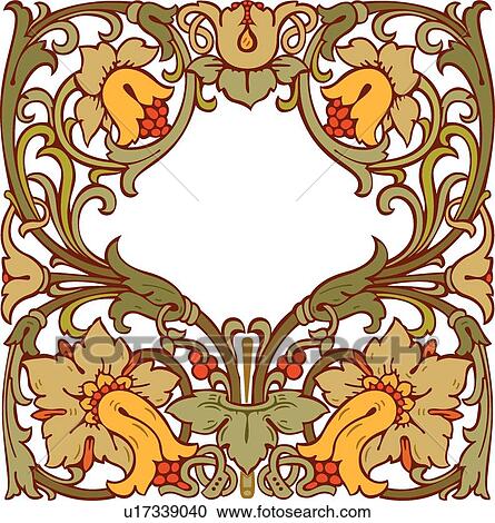 Clipart - Flowers on Green Vine Frame. Fotosearch
