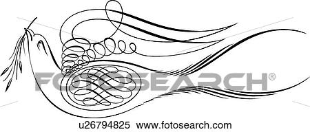 Clipart - Flying bird with branch Calligraphic Design. Fotosearch