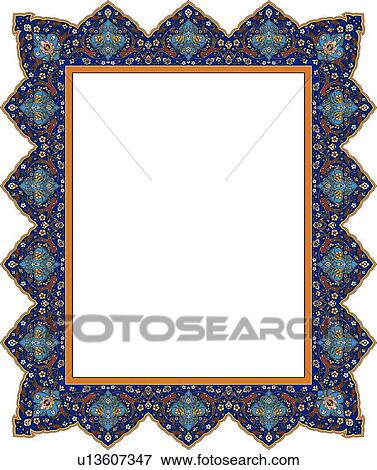 Four-sided blue, red and orange arabesque Border View Large Clip Art Graphic Clip Art - Four-sided blue, red and orange arabesque Border. Fotosearch