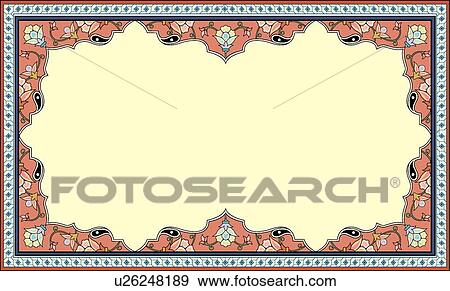 Clip Art - Frame with pink teal and yellow detail and copy space. Fotosearch