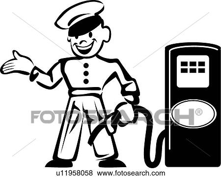 Gas station attendant standing by gas pump View Large Clip Art Graphic Clip Art - Gas station attendant standing by gas pump. Fotosearch