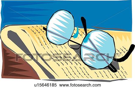 Clipart - Glasses and a newspaper. Fotosearch