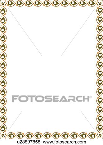 Clip Art - Gold and green leaf arabesque Border. Fotosearch