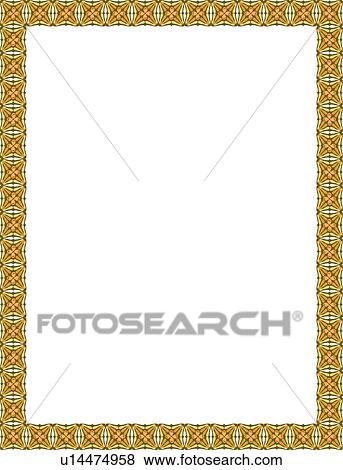 Clip Art - Gold and green patterned squares in victorian rectangle Border . Fotosearch