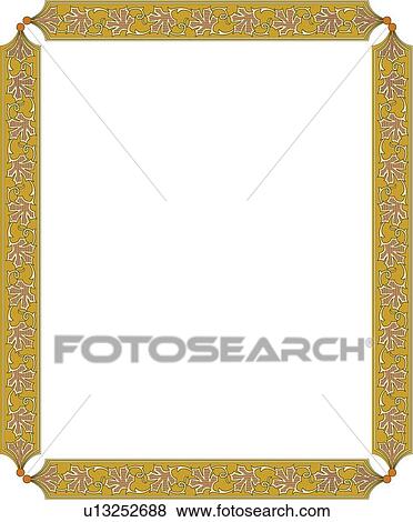 Gold and orange leaf pattern victorian Border View Large Clip Art Graphic Clip Art - Gold and orange leaf pattern victorian Border. Fotosearch