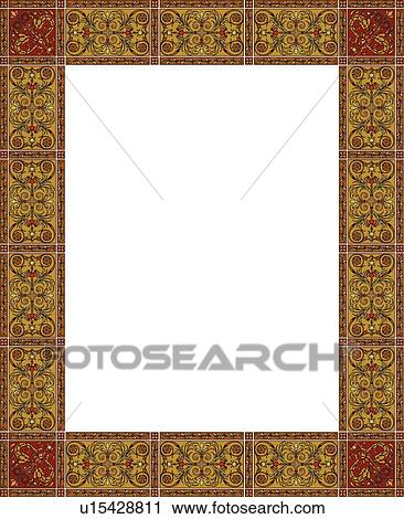 Clipart - Gold and red arabesque Border. Fotosearch
