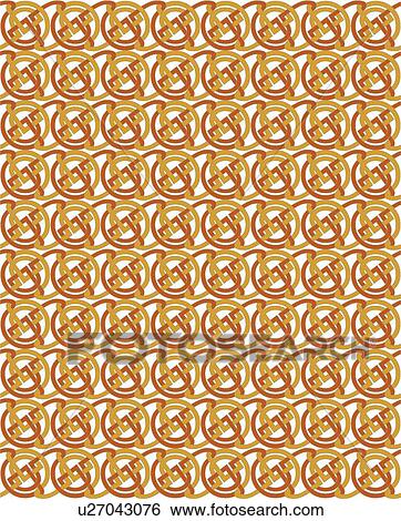 Clip Art - Gold and red circle knot background pattern. Fotosearch