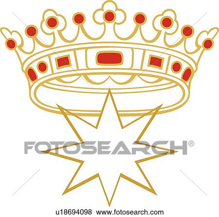 Clip Art - Gold and Red Crown with Gold Outline Star. Fotosearch