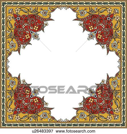 Gold and Red Floral Arabesque Design Clip Art | u26483397 | Fotosearch