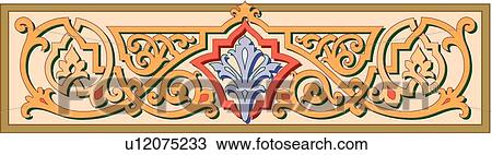 Clipart - Gold, blue and orange Rectangle Design Ornament. Fotosearch