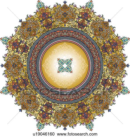 Gold, blue, red and brown round Arabesque Design View Large Clip Art Graphic Clipart - Gold, blue, red and brown round Arabesque Design. Fotosearch