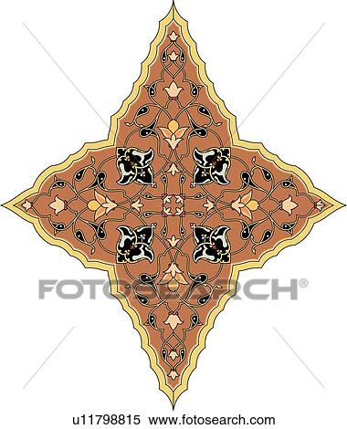 Clipart - Gold, brown, orange and black star shaped Arabesque Design. Fotosearch