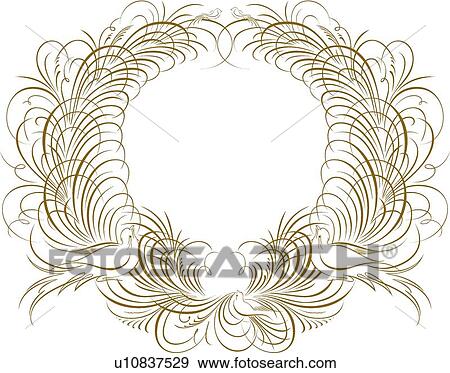 Clip Art - Gold Circular Calligraphic Design with Birds. Fotosearch