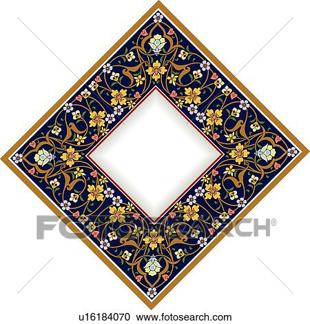 Clipart - Gold diamond floral frame with copy space . Fotosearch