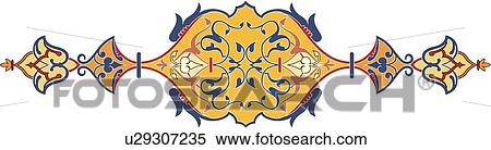 Gold fancy design with red blue and cream detail View Large Clip Art Graphic Clipart - Gold fancy design with red blue and cream detail . Fotosearch
