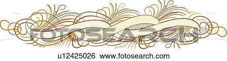Clip Art - Gold, green and burgundy feather banner Calligraphic Design. Fotosearch