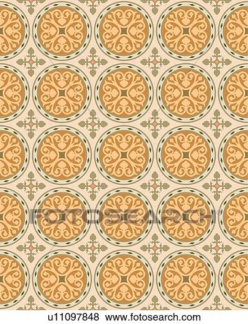 Clip Art - Gold, Green and Tan Floral Background Pattern. Fotosearch