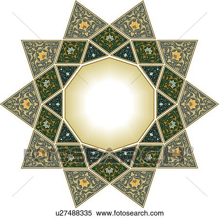Gold, green and yellow Star shaped Arabesque frame View Large Clip Art Graphic Clipart - Gold, green and yellow Star shaped Arabesque frame. Fotosearch