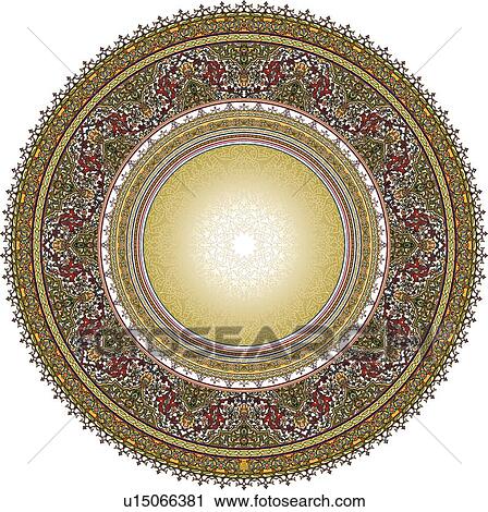 Gold, green, pink round leaf pattern Arabesque Design View Large Clip Art Graphic Clipart - Gold, green, pink round leaf pattern Arabesque Design . Fotosearch