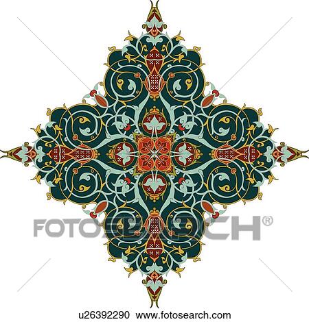 Gold, green, red and brown Diamond shaped Arabesque Design View Large Clip Art Graphic Clipart - Gold, green, red and brown Diamond shaped Arabesque Design. Fotosearch
