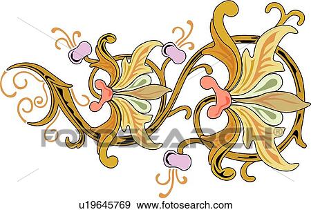 Clip Art - Gold leaves and purple accents . Fotosearch