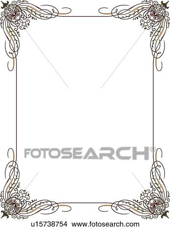 Clipart - Gold line Border with brown and green decorative corners. Fotosearch