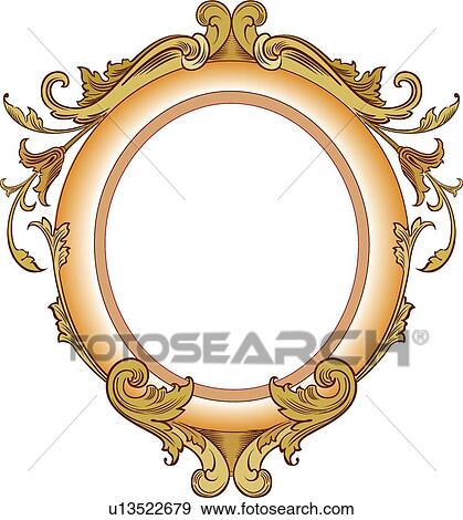 Clip Art - Gold, orange and brown oval Frame with leaf accents. Fotosearch